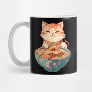 Smiling Kawaii Vintage Style Japanese Ramen Cat Mug